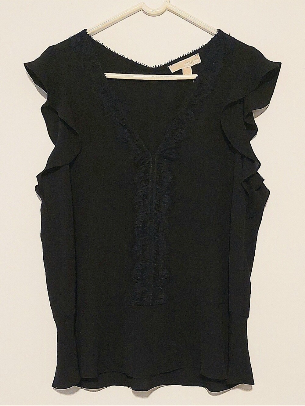 MICHAEL Michael Kors Black Ruffle Flutter Sleeve V-Neck Blouse NWT Size L